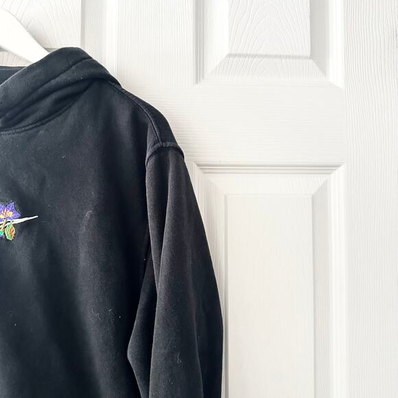 Nike Black Logo Twist Embroidered Floral Swoosh Hoodie Sweatshirt Women Small - Picture 7 of 13